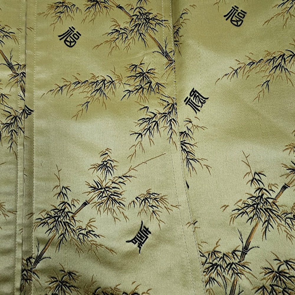 Silk Box Womens Size 10 Green/Gold Bamboo Print Silk Cotton Zip Front Vest Asian - Picture 10 of 10